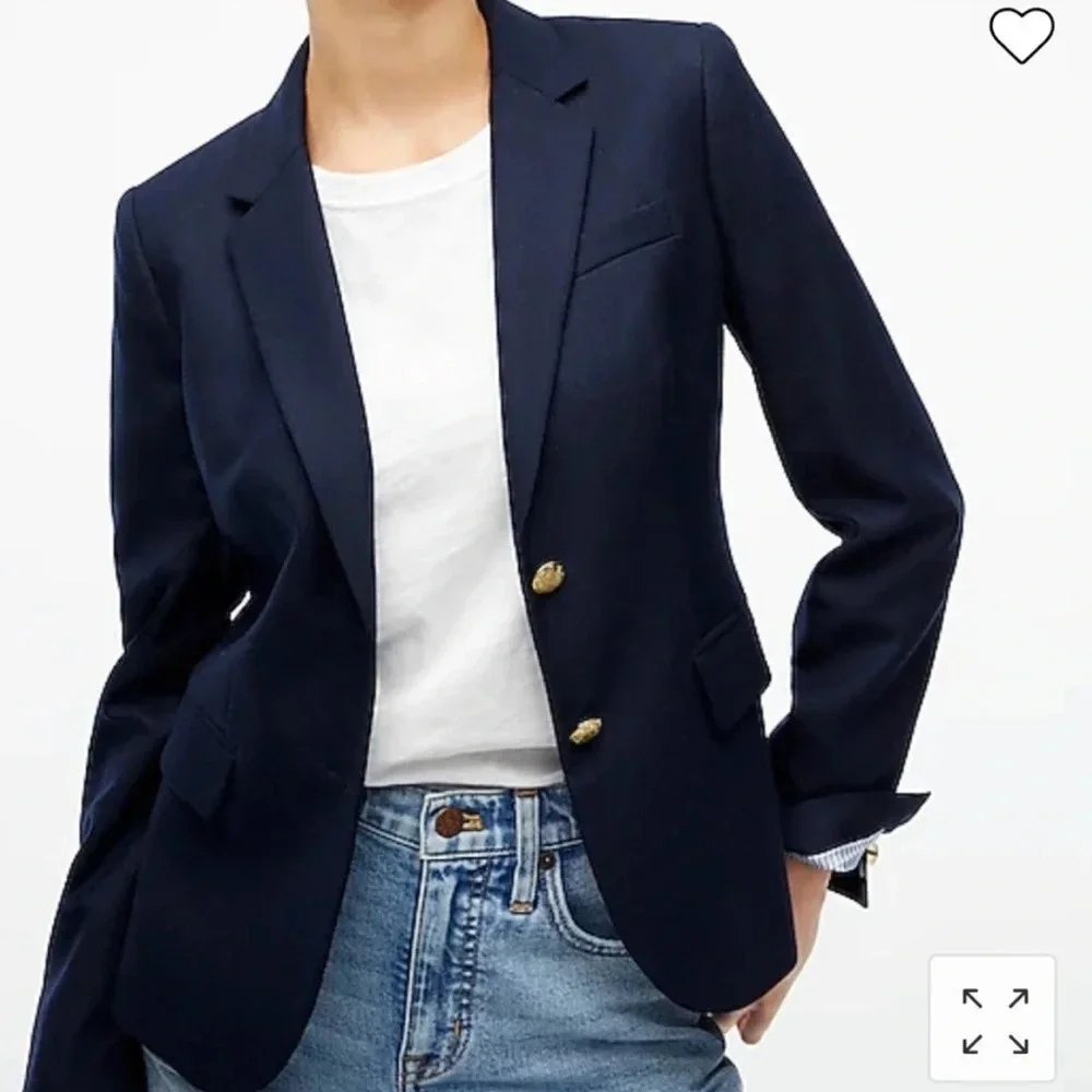J. Crew Schoolboy Blazer Navy Blue Wool Blend Jacket Gold Buttons